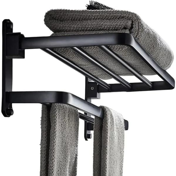 24-Inch Towel Holder with Shelf  (Matte Black)