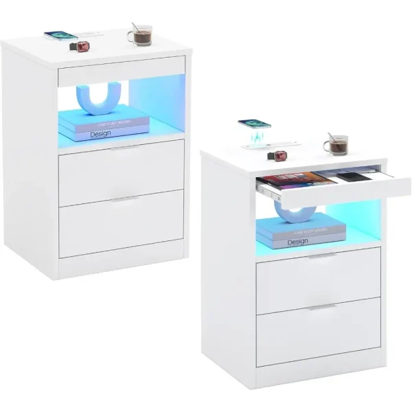 LED Nightstands  Nightstand with Wireless Charging Station 2 Drawers