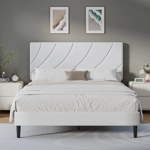 Queen Bed Frame, White Queen Upholstered Bed Frame