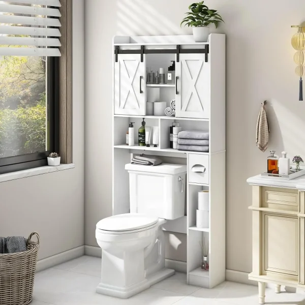 Over The Toilet Storage Cabinet Iron Sliding Door For Bathroom