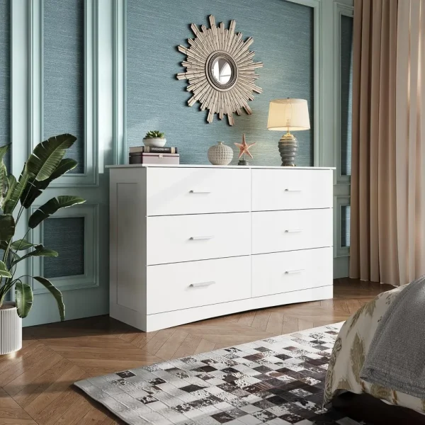 Wood Chest of Drawers with 6 Drawers, White