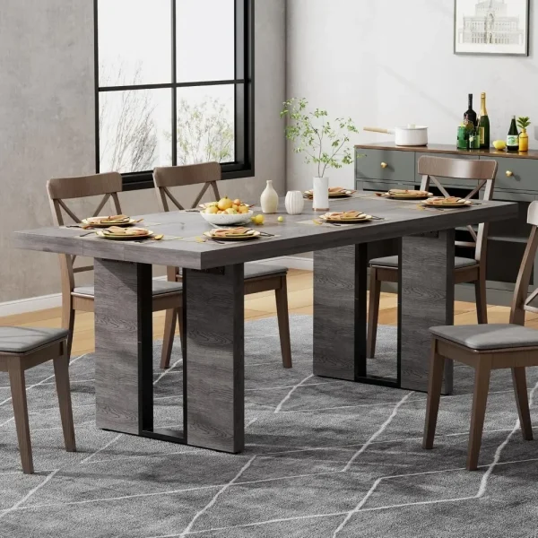 70.8 Inch Dining Table, Rustic Farmhouse for 6-8 People