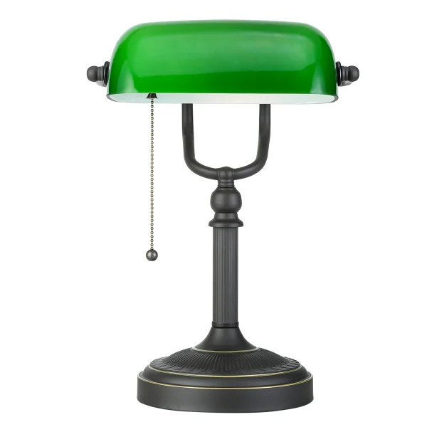 Green glass banker lamp with Chain switch