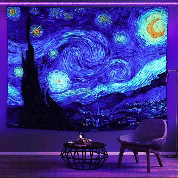 Starry Night Blacklight Tapestry by Van Gogh Wall Art