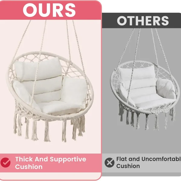 Hammock Hanging Swinging Chair with Medium Cushion, Beige
