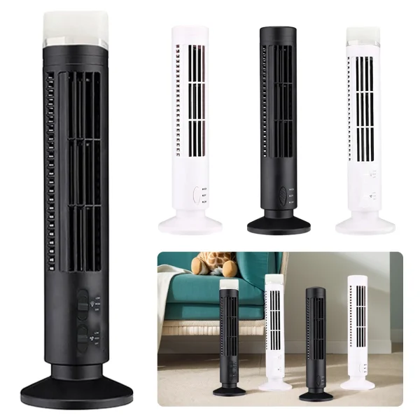 LED Tower Fan Bladeless Cooling Fan 2 Gear Speed Mini Vertical