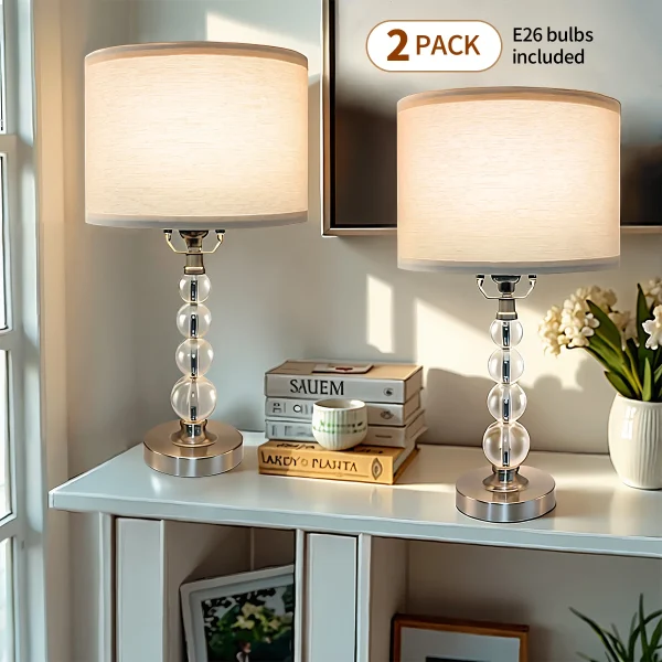 Modern Desk Lamp Set of Two - E26 Socket with Linen-Colored Lampshade